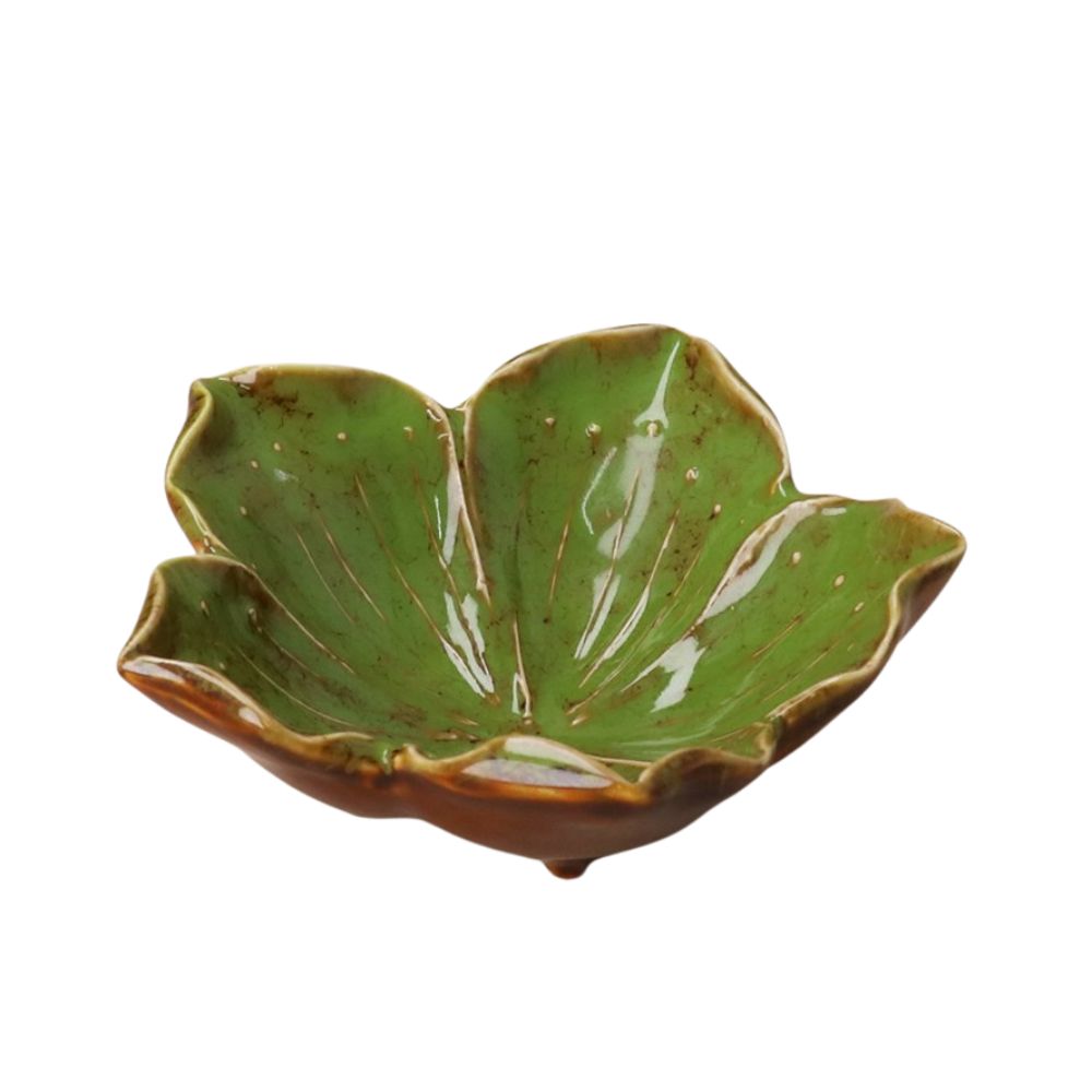 Gisela Graham Trinket Dish - Green Reactive Hibiscus
