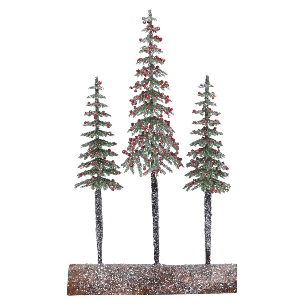 Gisela Graham Triple Slim Tree on Log Ornament, 31cm