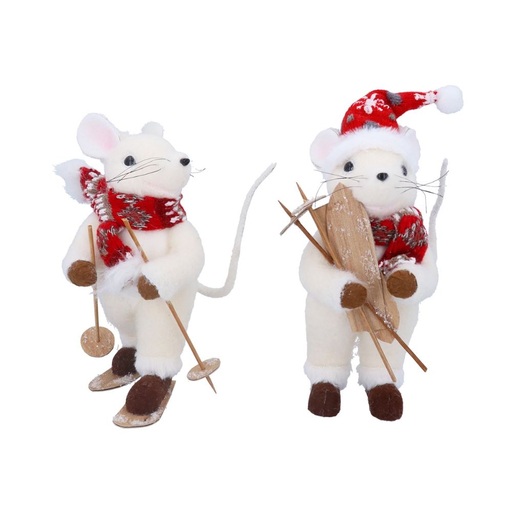 Gisela Graham White Plush Mouse with Skis Ornament (Choice of 2)