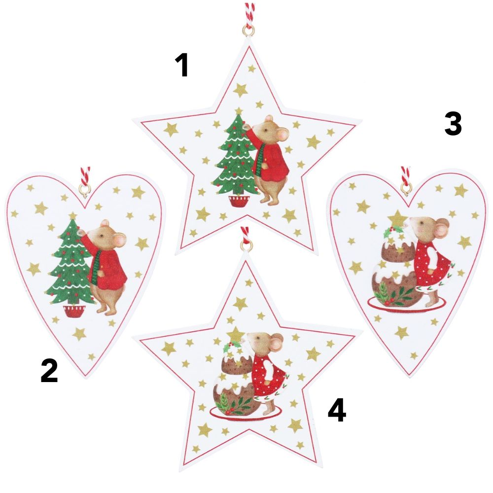 Gisela Graham Wooden Shapes Mouse Hanging Decoation - (Choice of 4)