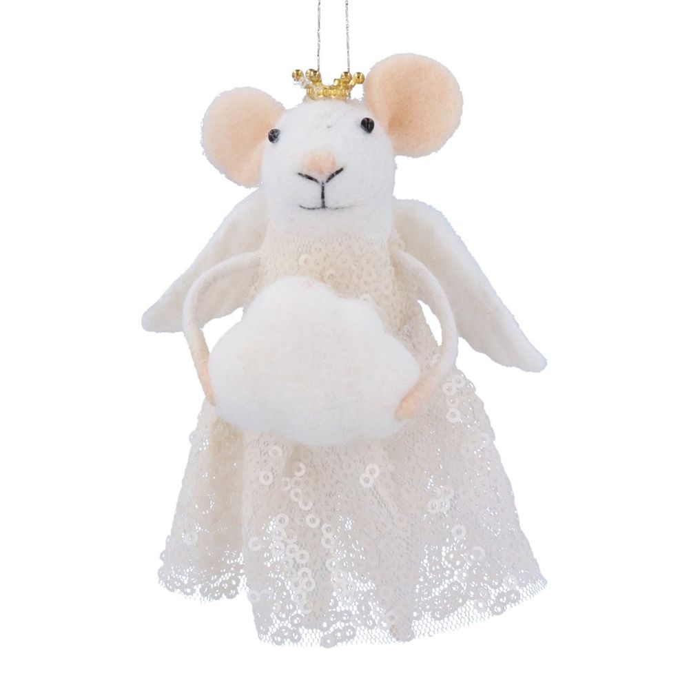 Gisela Graham Wool Angel Mouse Decoration - White