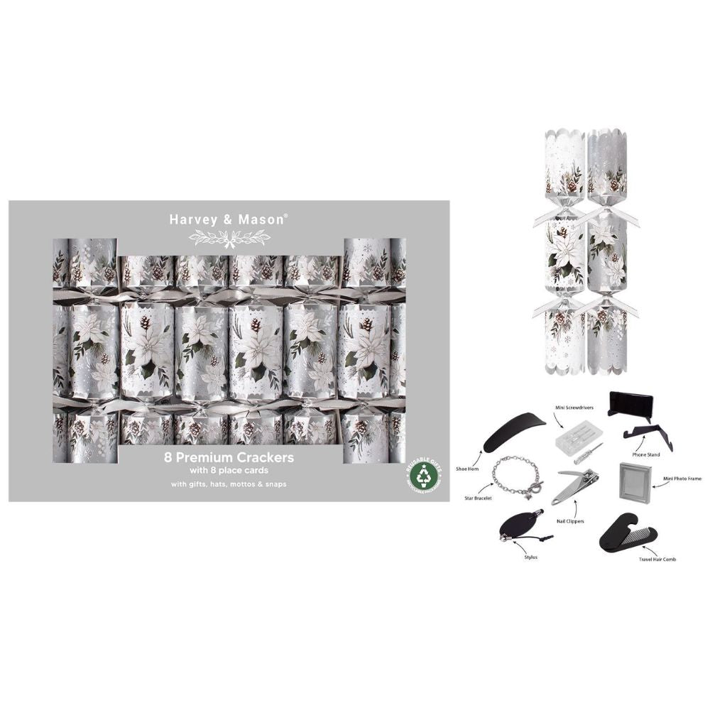 Harvey & Mason 8 Premium Winter Floral 12.5" Christmas Crackers