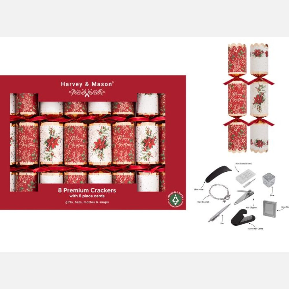 Harvey & Mason 12" Premium Red Poinsettia Crackers