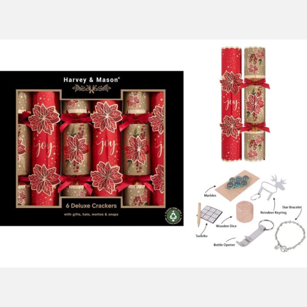 Harvey & Mason 13" Deluxe Red Poinsettia Crackers