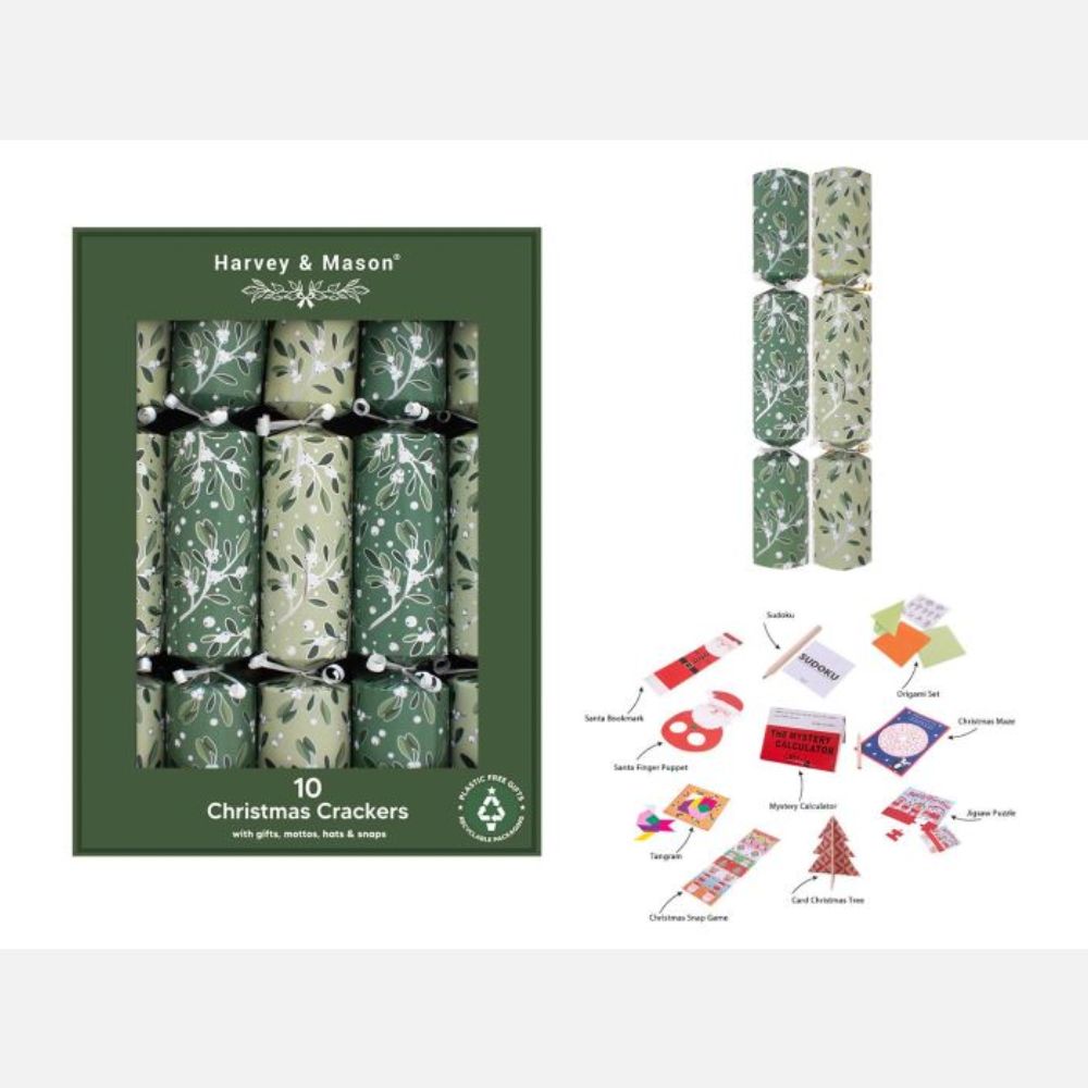 Harvey & Mason 14" Green Mistletoe Crackers