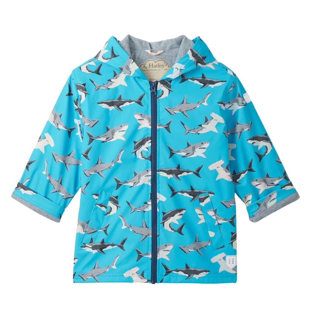 Hatley Colour Changing Shark Party Zip-Up Raincoat - Age 4 - Old Railway Line Garden Centre