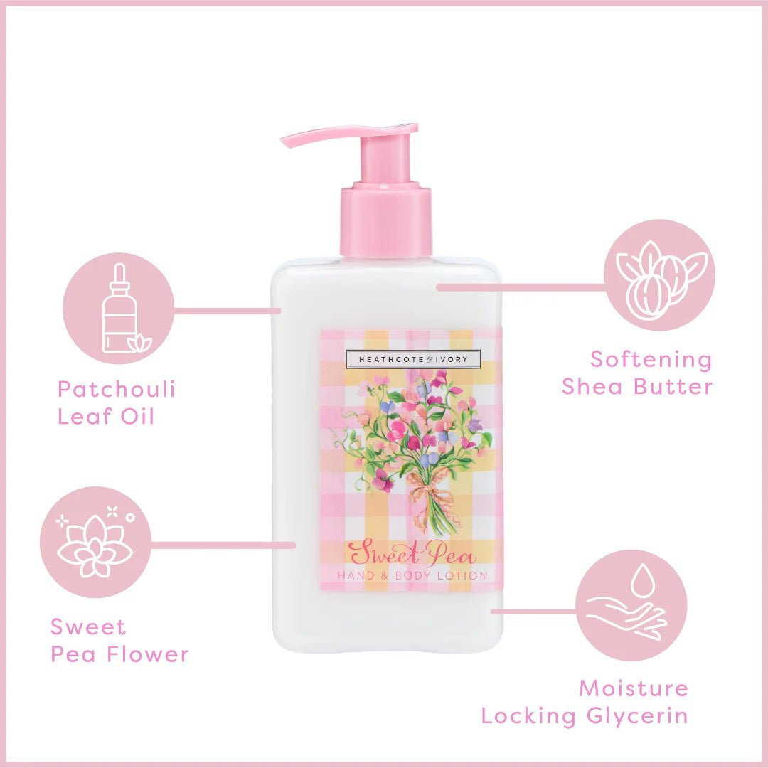 Heathcote & Ivory 250ml Sweet Pea Hand & Body Lotion - Old Railway Line Garden Centre