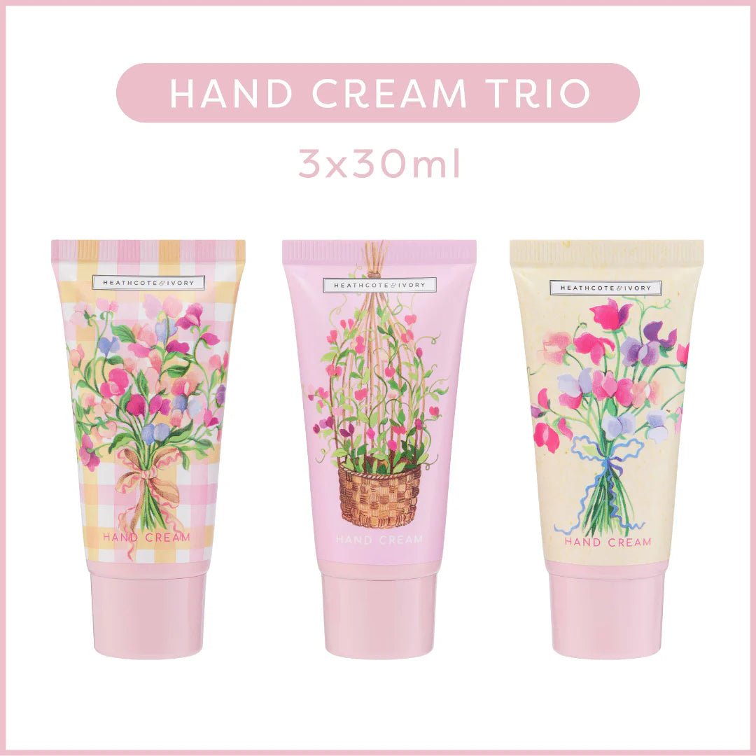 Heathcote & Ivory 30ml Sweet Pea Hand Cream Trio Set - Old Railway Line Garden Centre