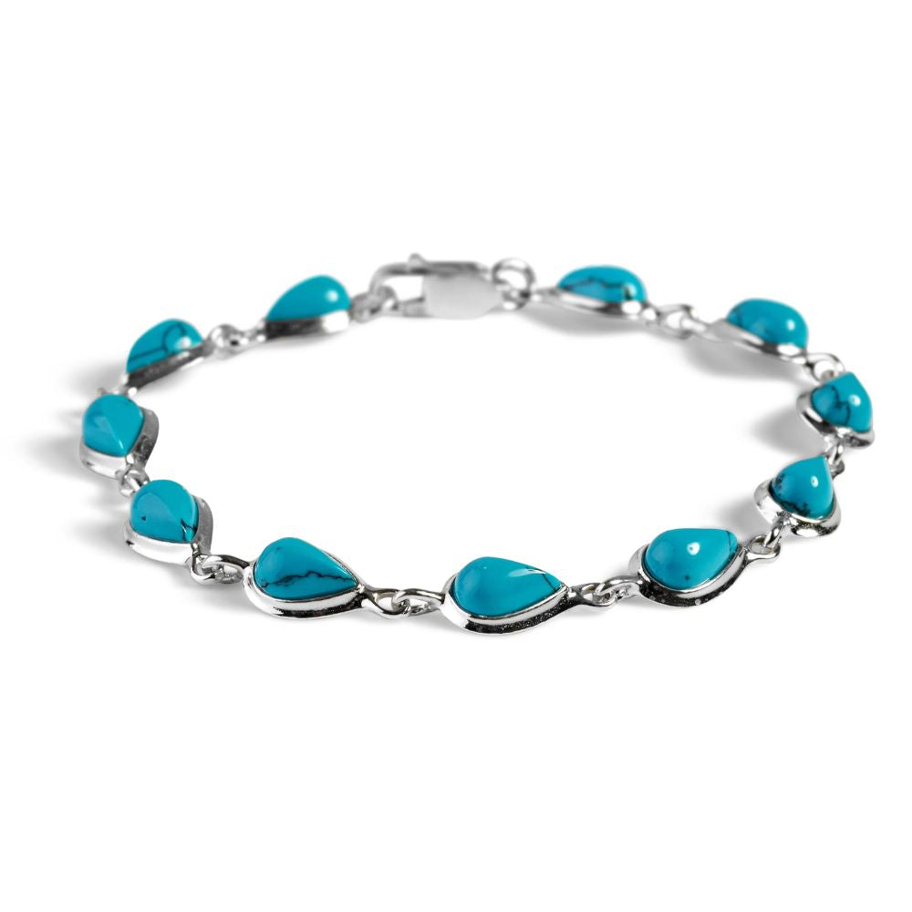 Henryka Classic Teardrop Link Bracelet in Silver and Turquoise