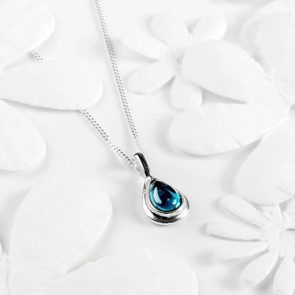 Henryka Classic Teardrop Necklace in Silver and London Blue Topaz