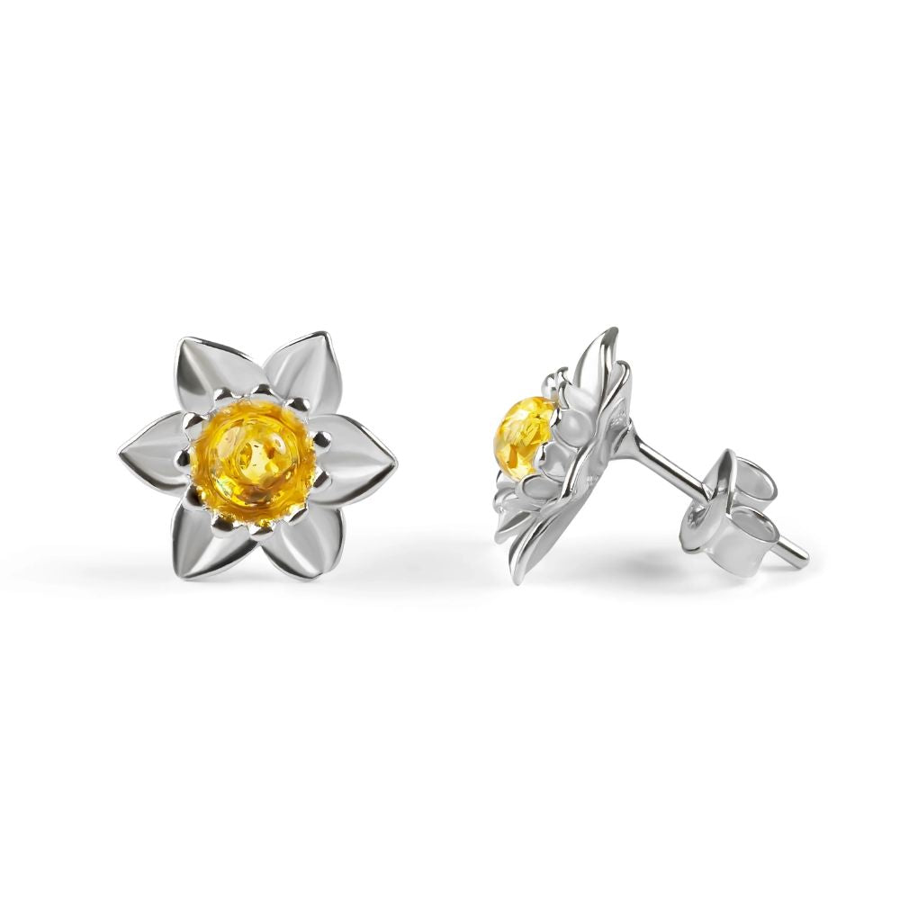 Henryka Daffodil Stud Earrings in Silver & Yellow