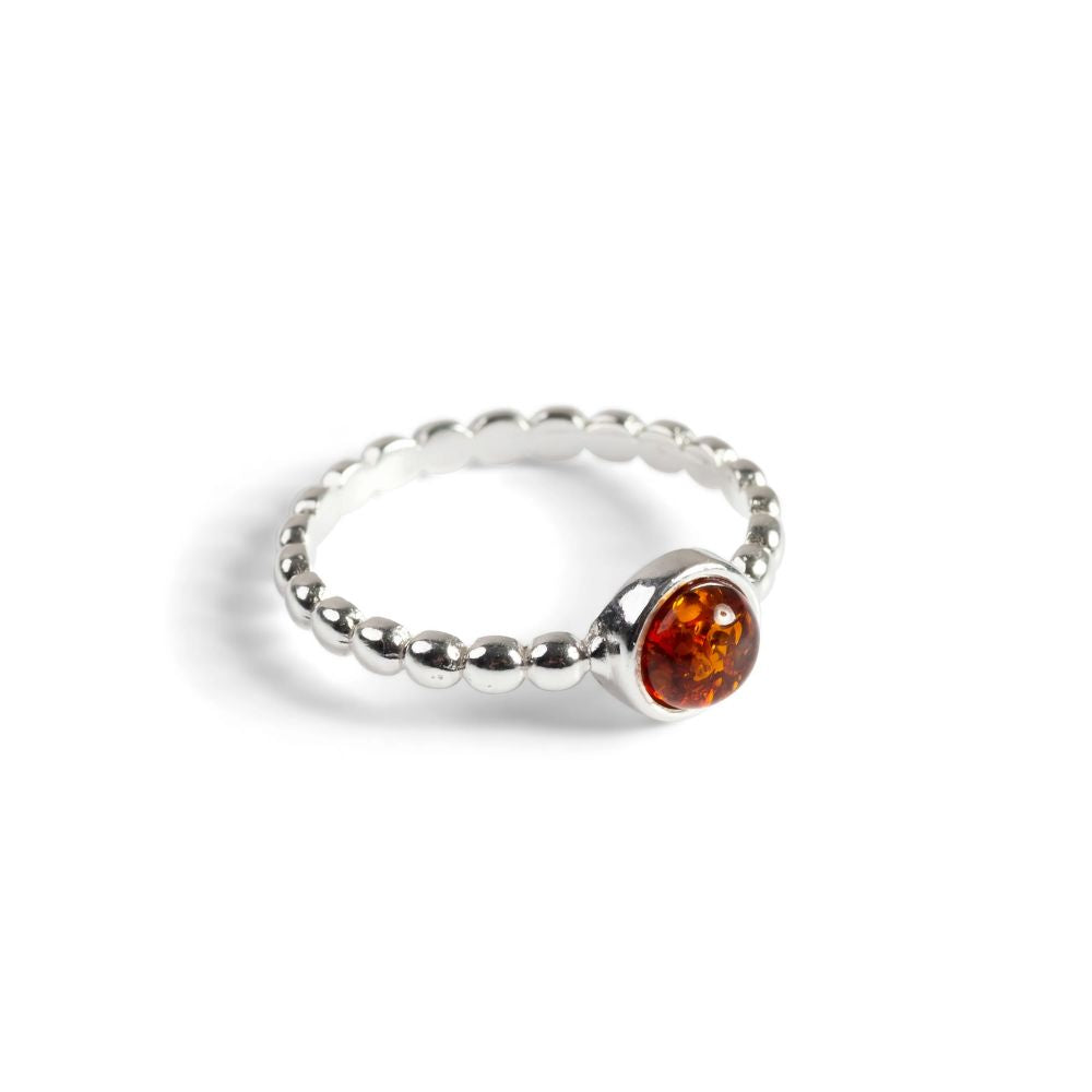Henryka Round Charm Bead Ring in Silver Silver & Amber Size N