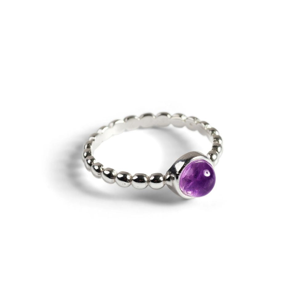 Henryka Round Charm Bead Ring in Silver & Amethyst Size L
