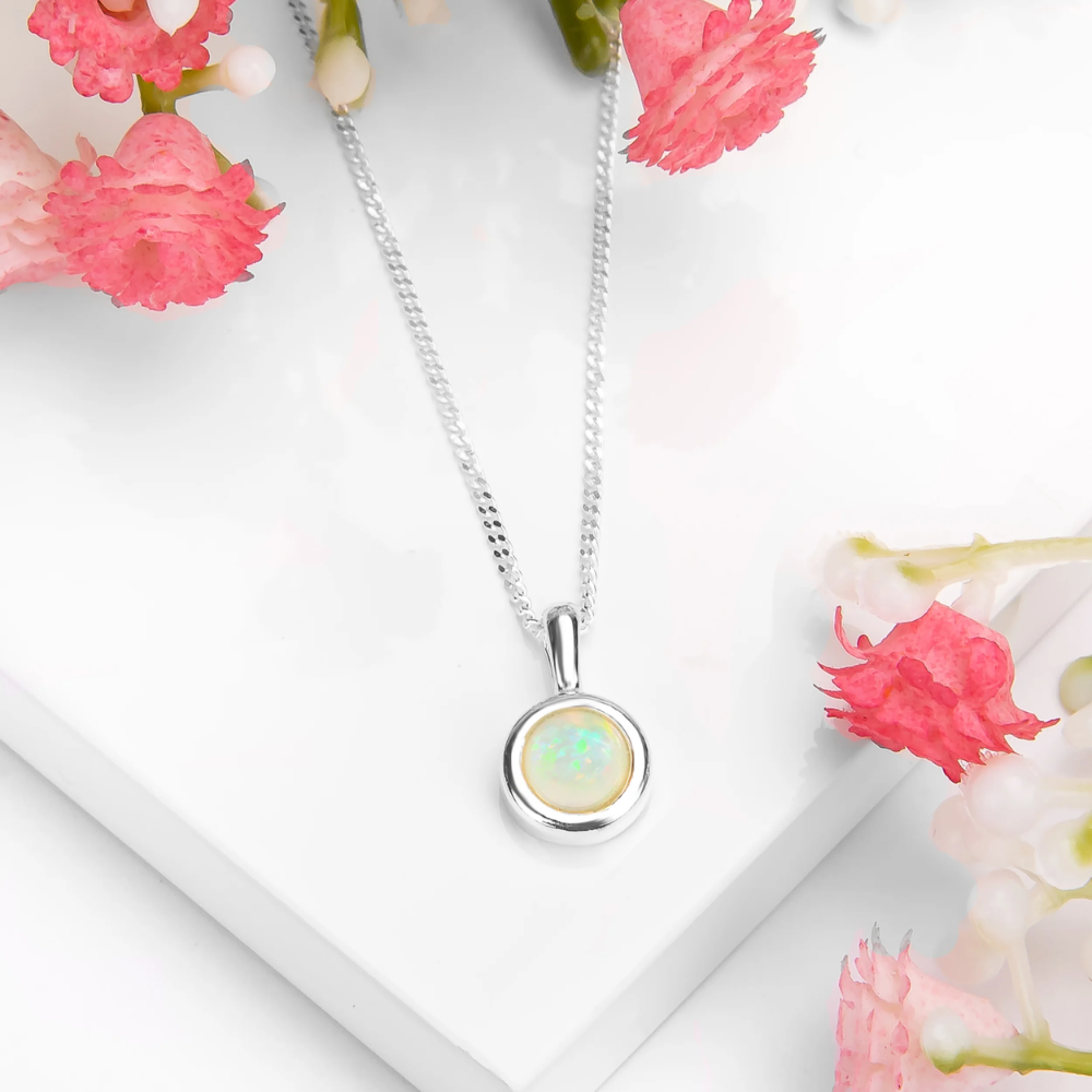 Henryka Round Charm Necklace in Silver and Ethiopian Opal