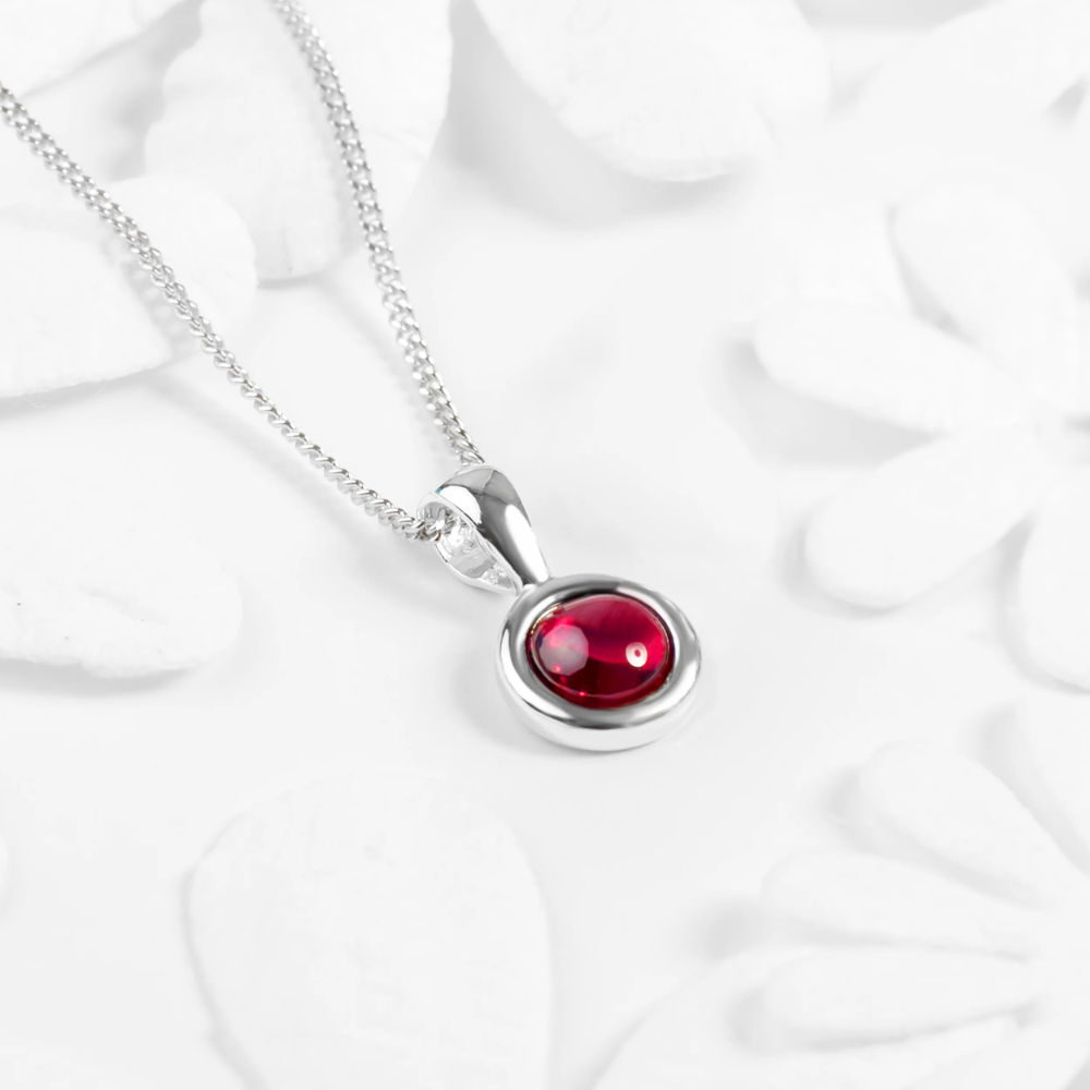 Henryka Round Charm Necklace in Silver and Garnet