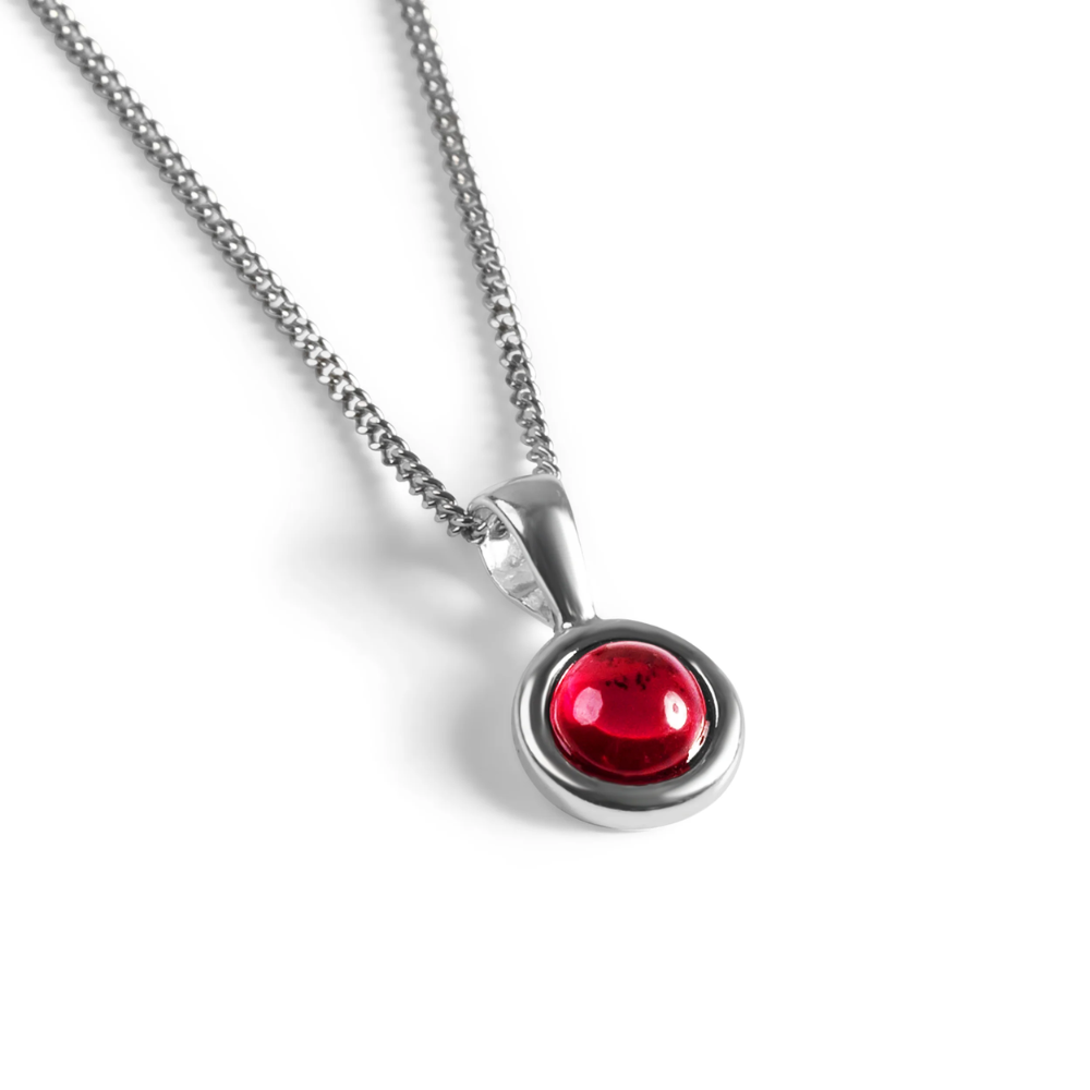 Henryka Round Charm Necklace in Silver and Garnet
