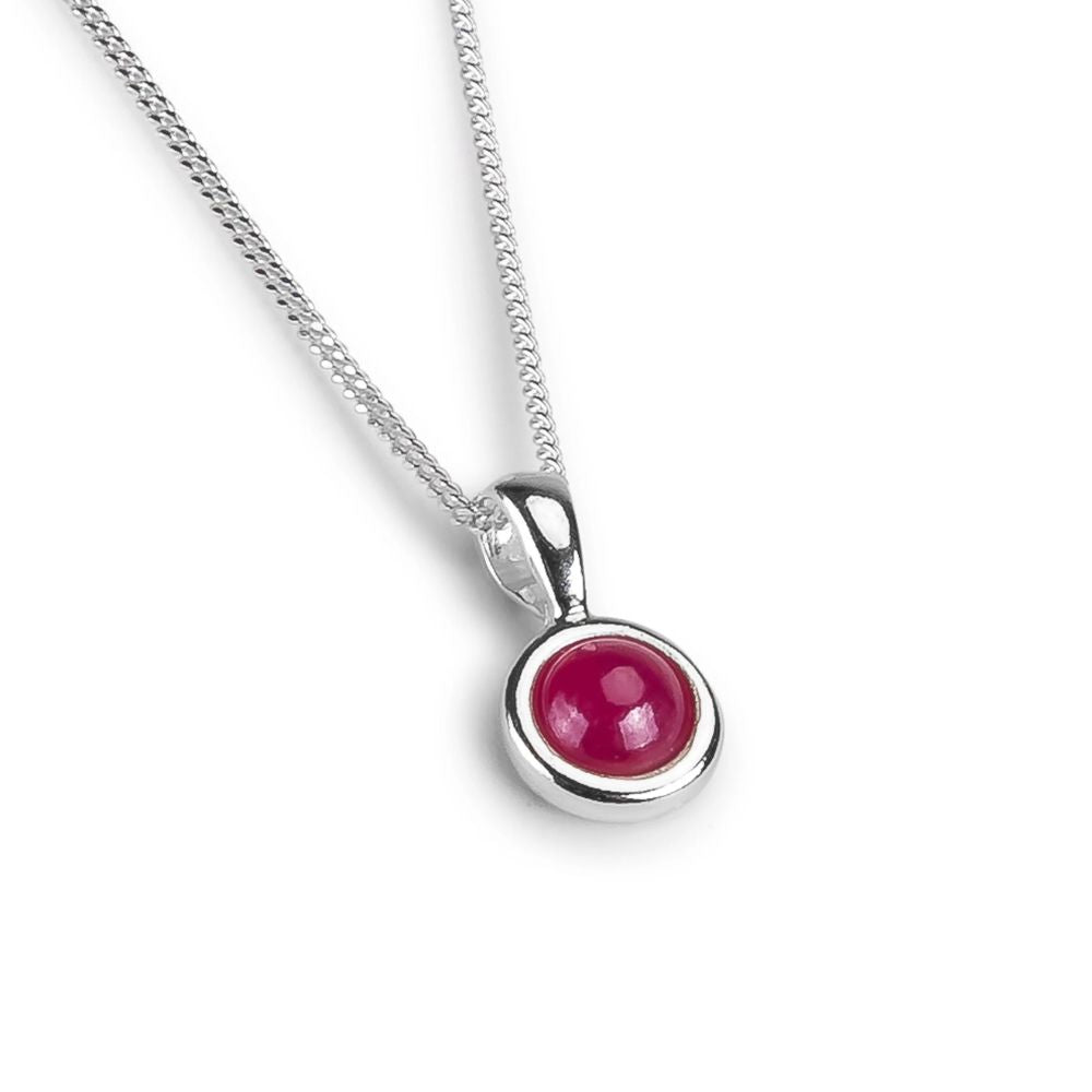 Henryka Round Charm Necklace in Silver & Ruby