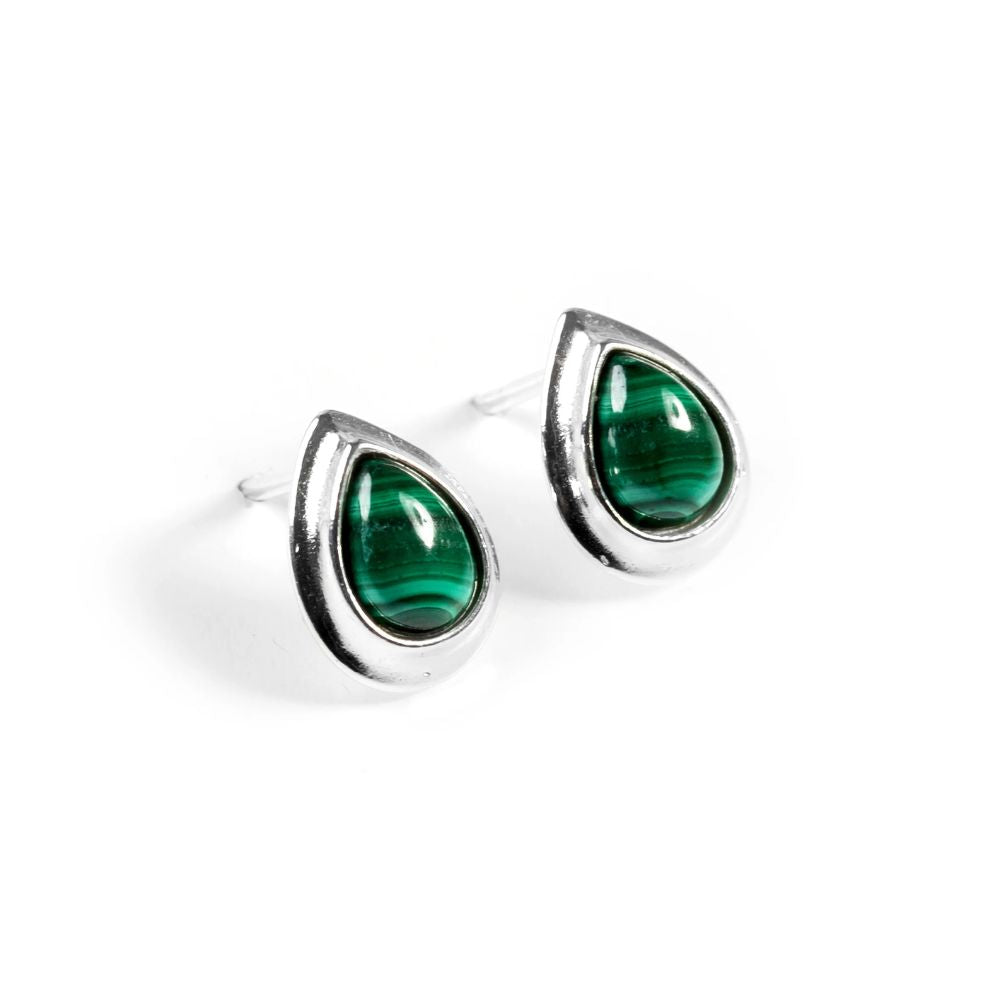 Henryka Silver & Malachite Classic Teardrop Stud Earrings