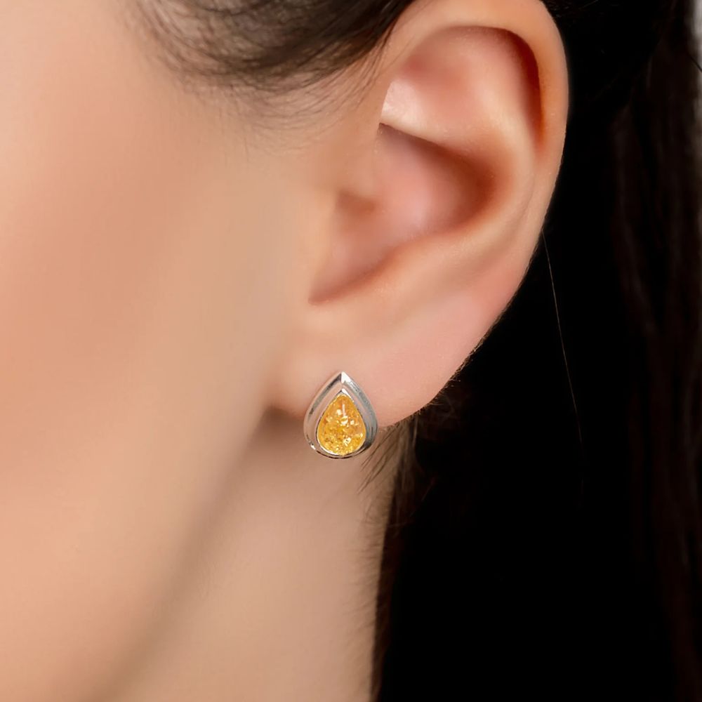 Henryka Silver & Yellow Amber Classic Teardrop Stud Earrings