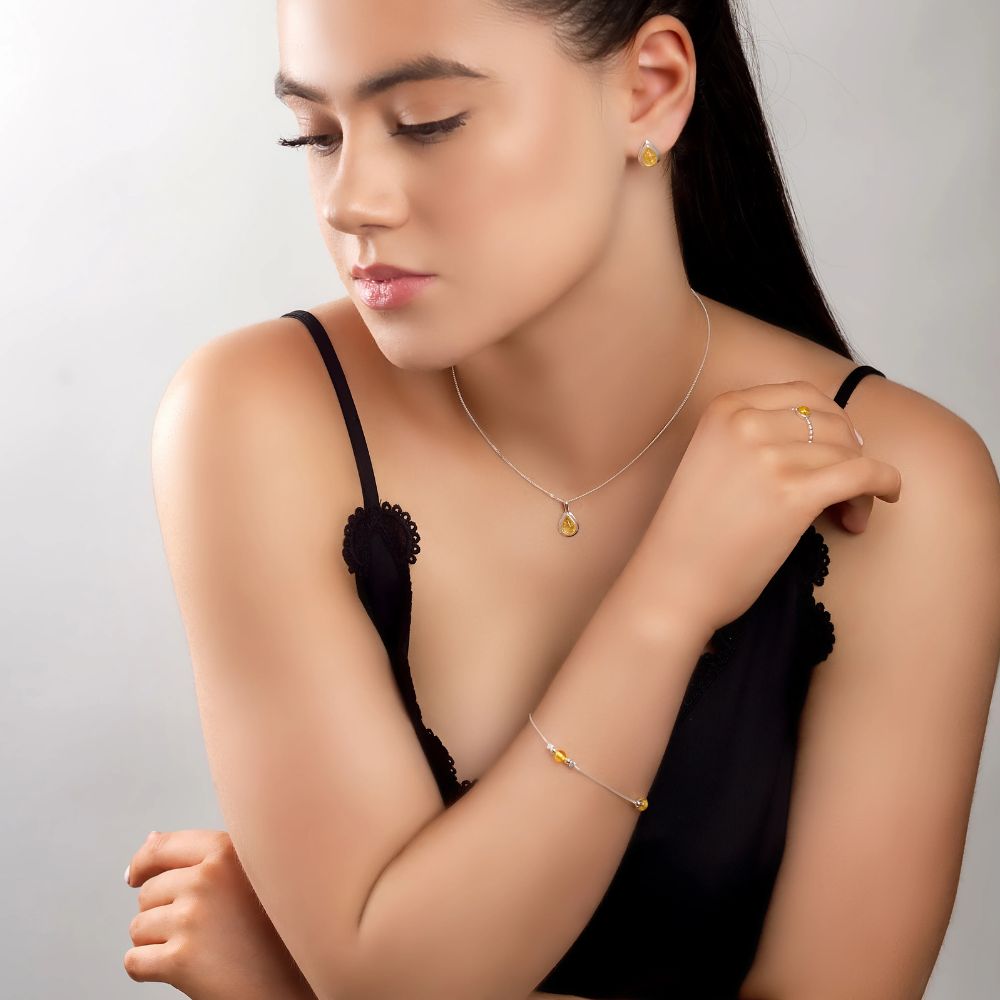 Henryka Silver & Yellow Amber Classic Teardrop Stud Earrings