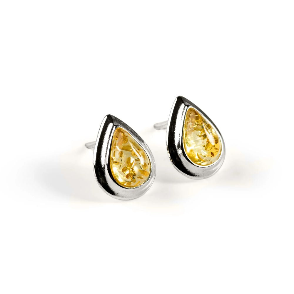 Henryka Silver & Yellow Amber Classic Teardrop Stud Earrings