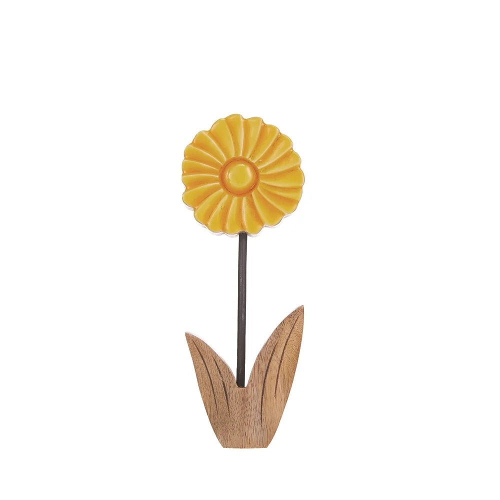 Hogewoning 25cm Natural/Yellow Deco Malpa Daisy Flower Ornament - 704239 - Old Railway Line Garden Centre