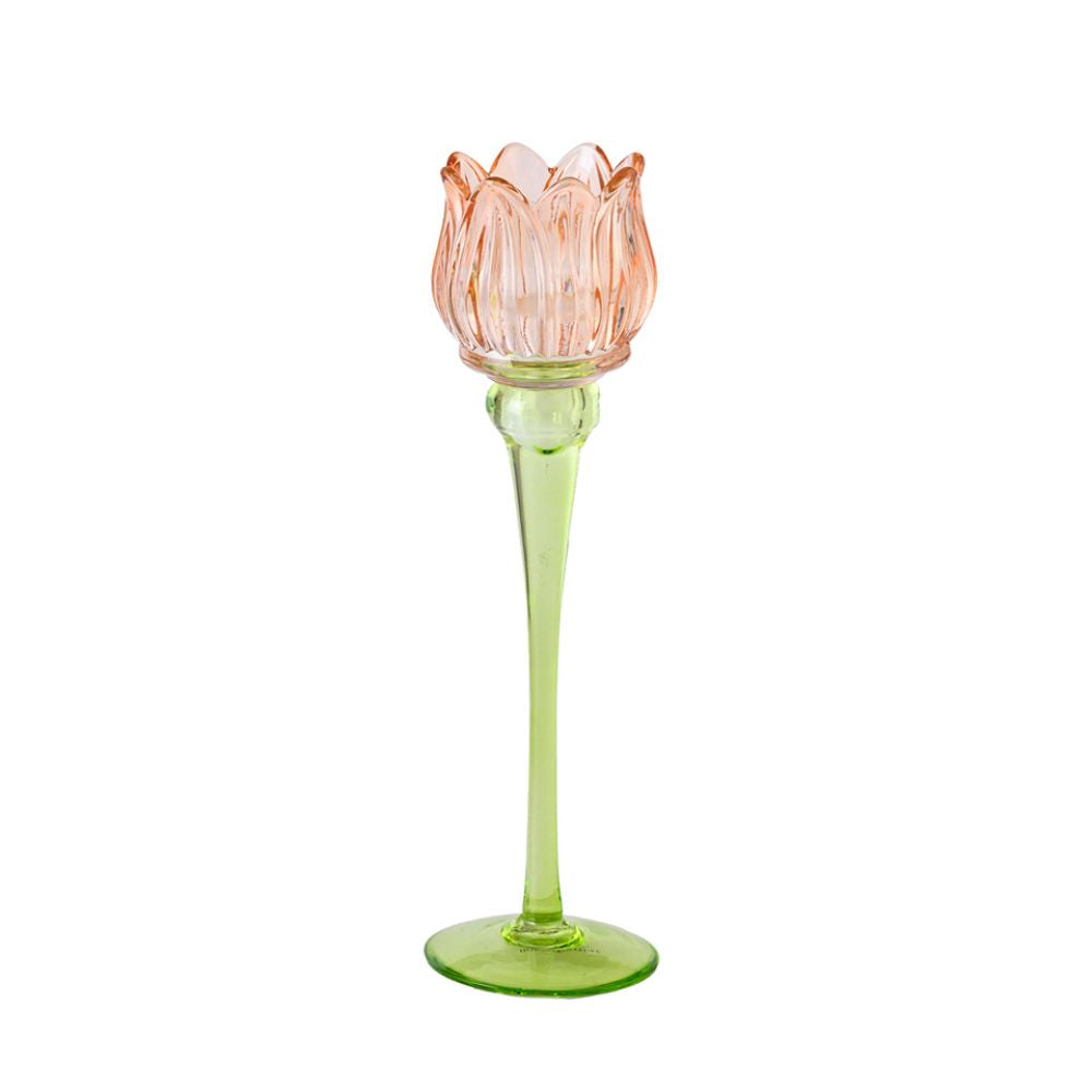 Hogewoning 26cm Light Red Glass Tulip Tealight Holder - 363678