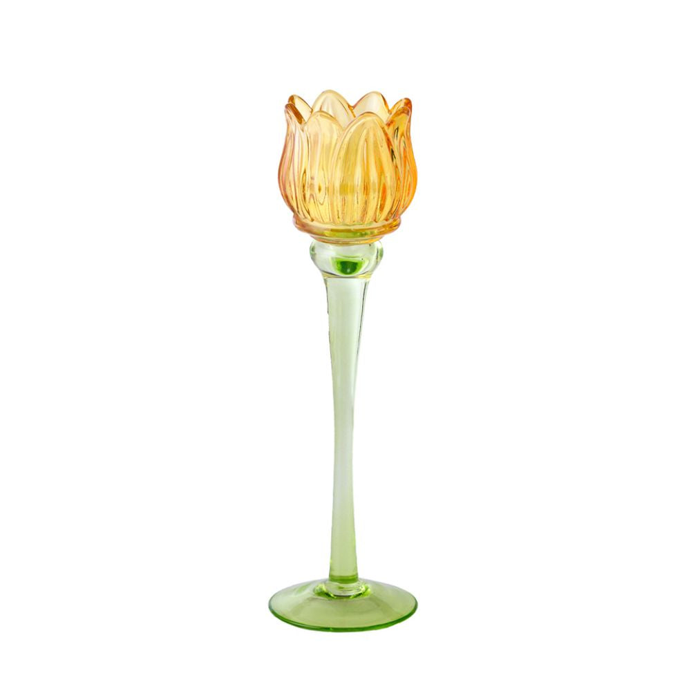 Hogewoning 26cm Orange Glass Tulip Tealight Holder - 363677