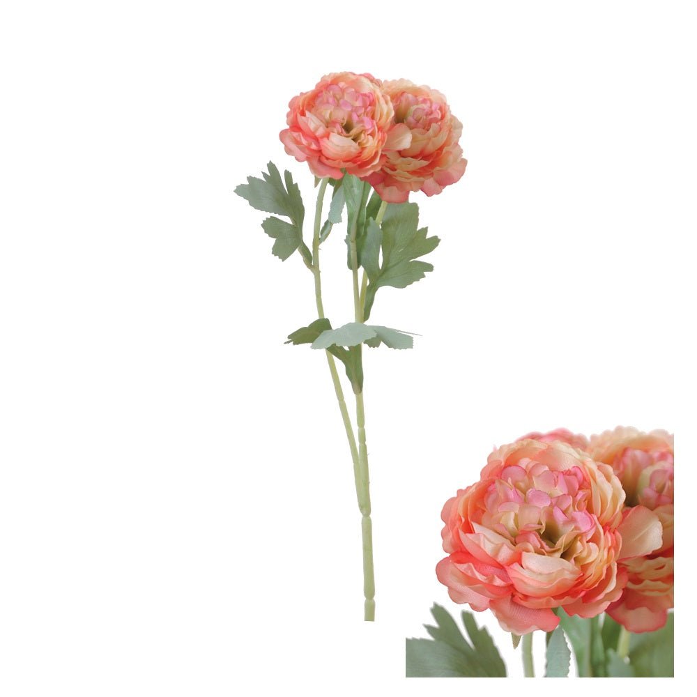 Hogewoning 49cm Pink/Yellow Artificial Flower Stem Ranunculus - 363259 - Old Railway Line Garden Centre