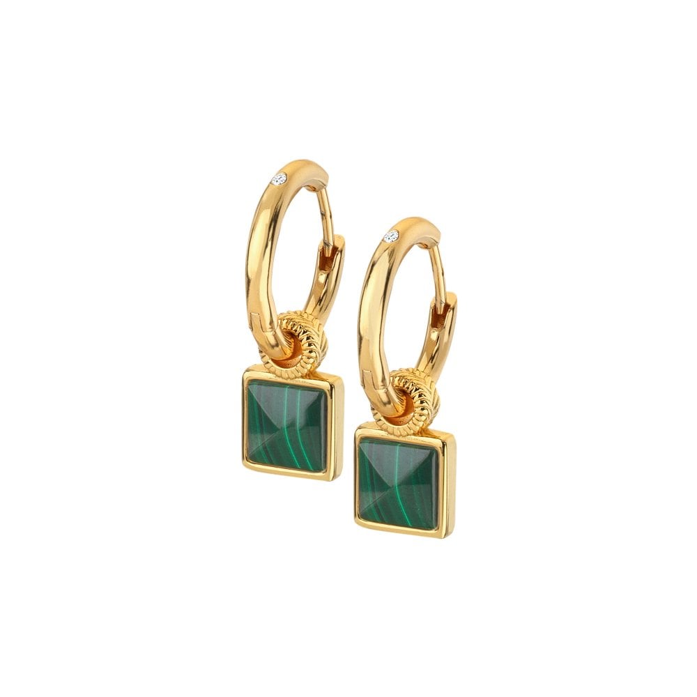 Hot Diamonds 24mm Revive Malachite Square Earrings - Gold