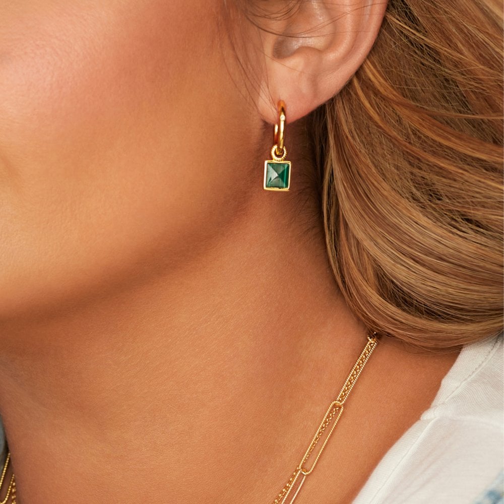 Hot Diamonds 24mm Revive Malachite Square Earrings - Gold