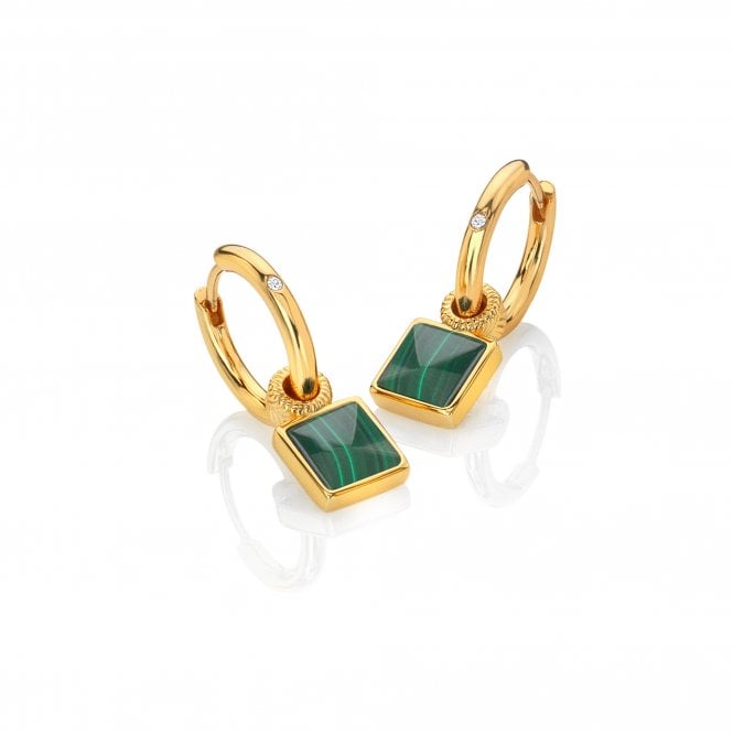 Hot Diamonds 24mm Revive Malachite Square Earrings - Gold