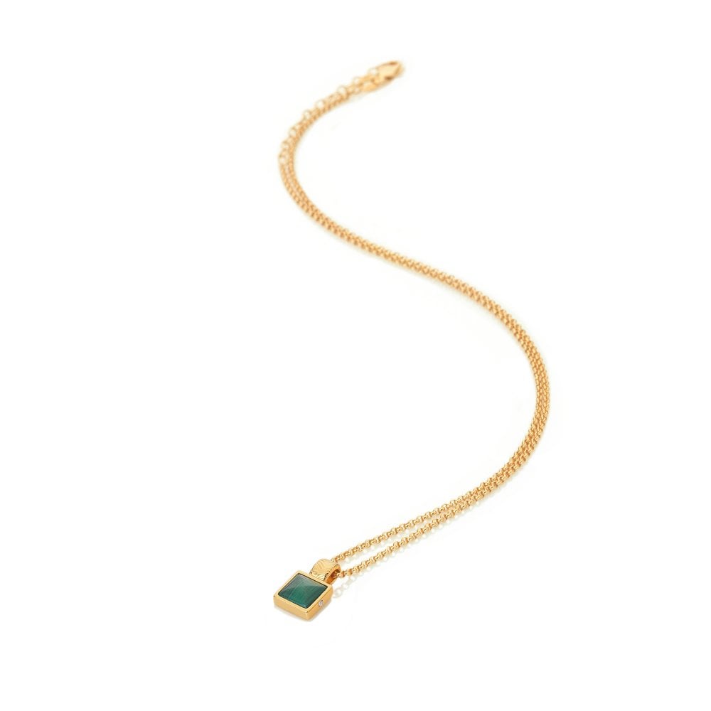 Hot Diamonds 45cm Revive Malachite Square Necklace - Gold