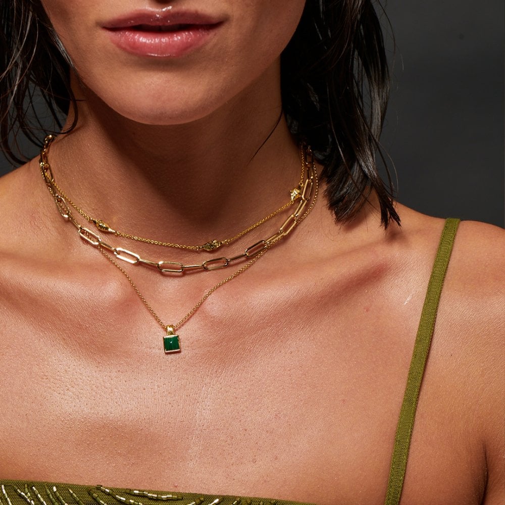 Hot Diamonds 45cm Revive Malachite Square Necklace - Gold