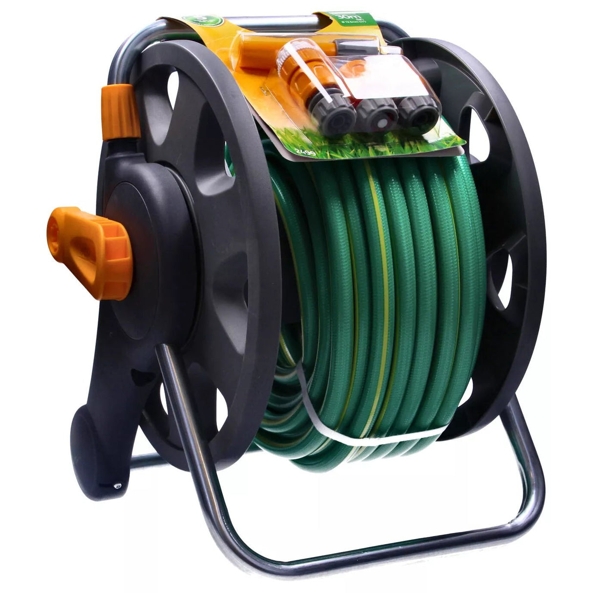Hozelock 30m Assembled Reel Ultraflex Hose Freestanding with Fittings & Nozzle - Old Railway Line Garden Centre