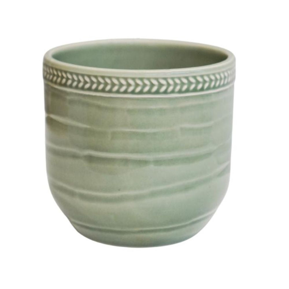 Ivyline 12cm Delphine Garland Rim Glazed Pot - Sage