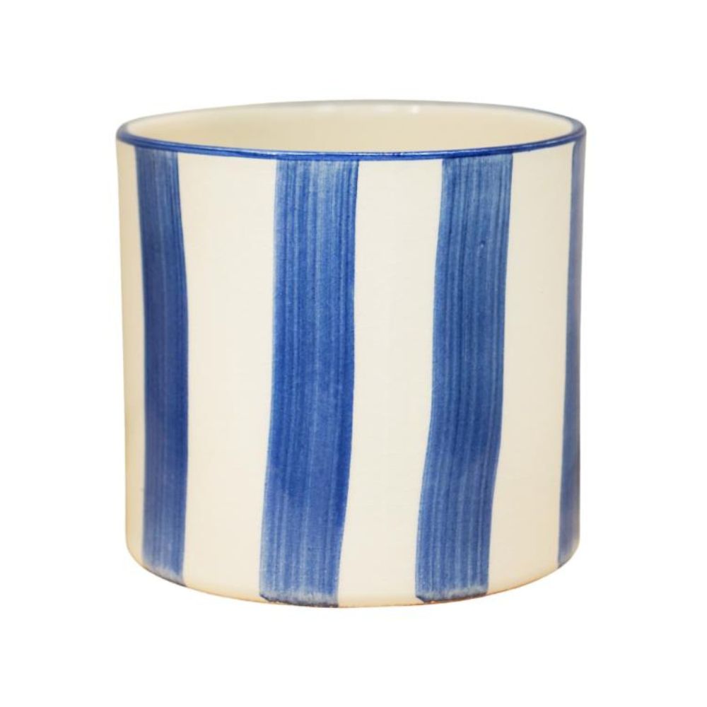 Ivyline 14cm Paros Stripe Glazed Pot - Blue
