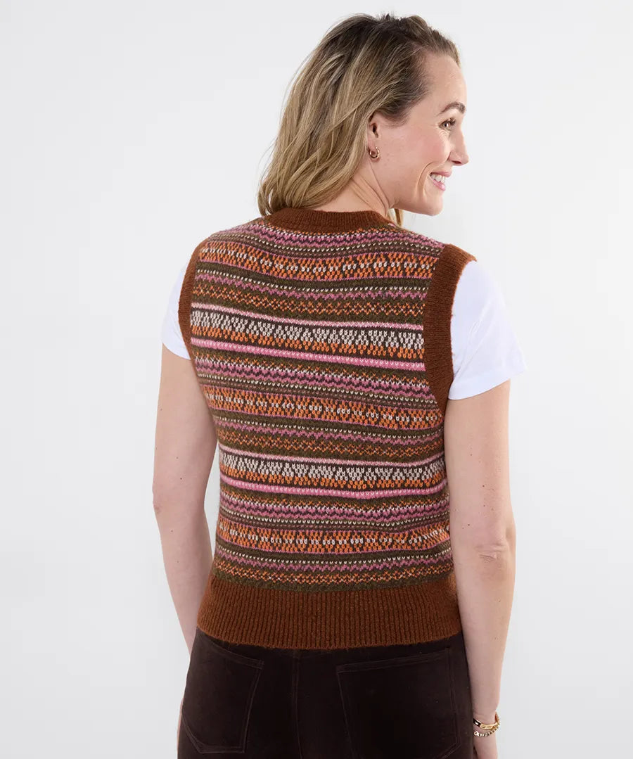 Joe Browns Autumn Days Fairisle Button Through Knitted Vest - Brown