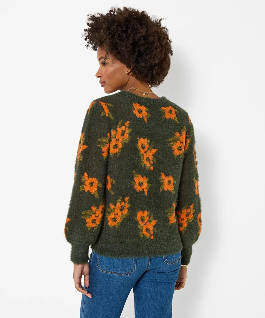 Joe Browns Autumn Florals Fluffy V-Neck Jumper - Green
