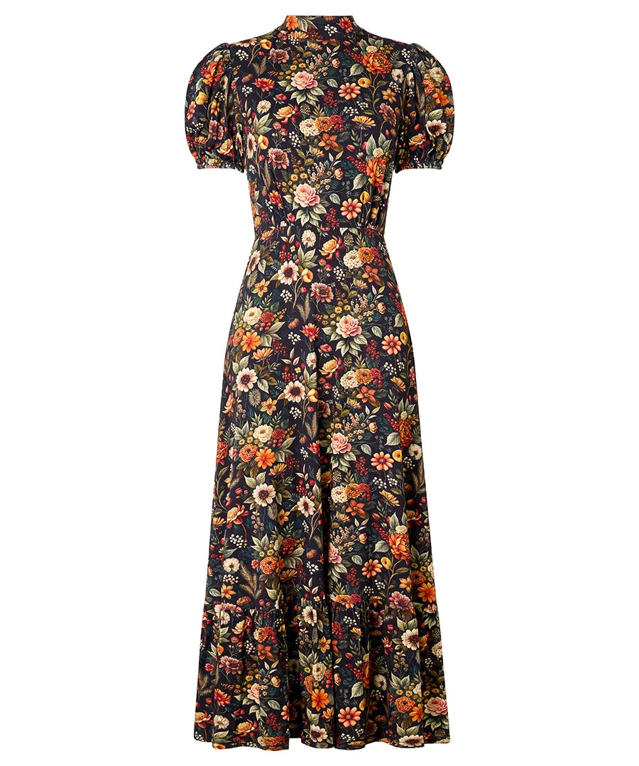 Joe Browns Autumn Florals High Neck Jersey Midi Dress - Black