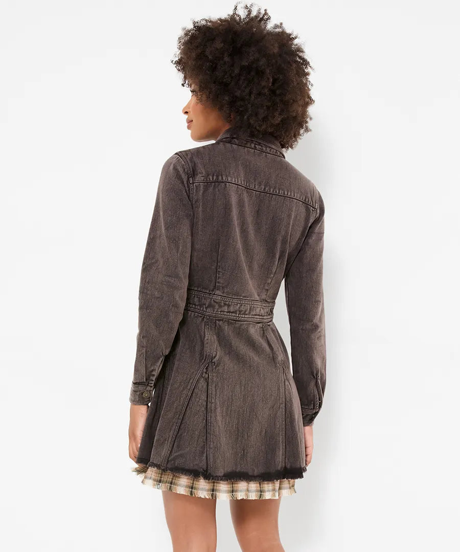 Joe Browns Chrissie Check Layered Denim Mini Dress - Grey