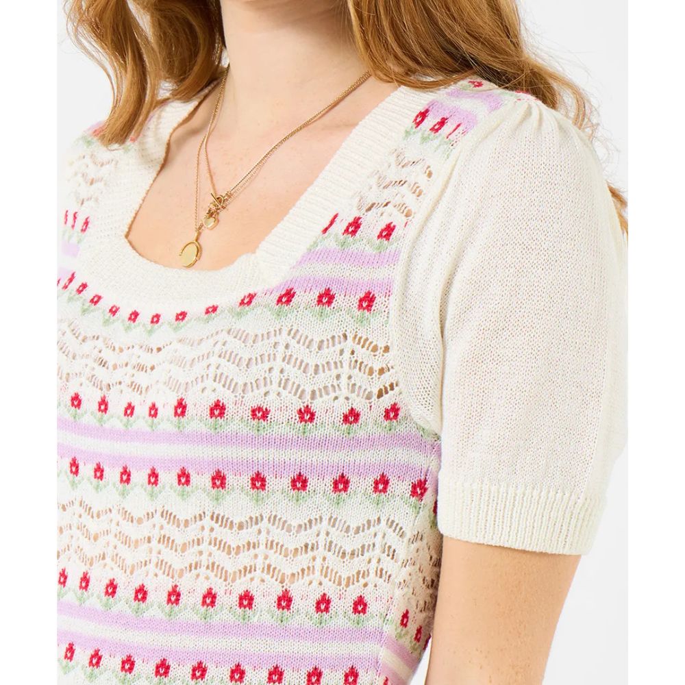 Joe Browns Connie Floral Short Sleeve Jumper - Cream