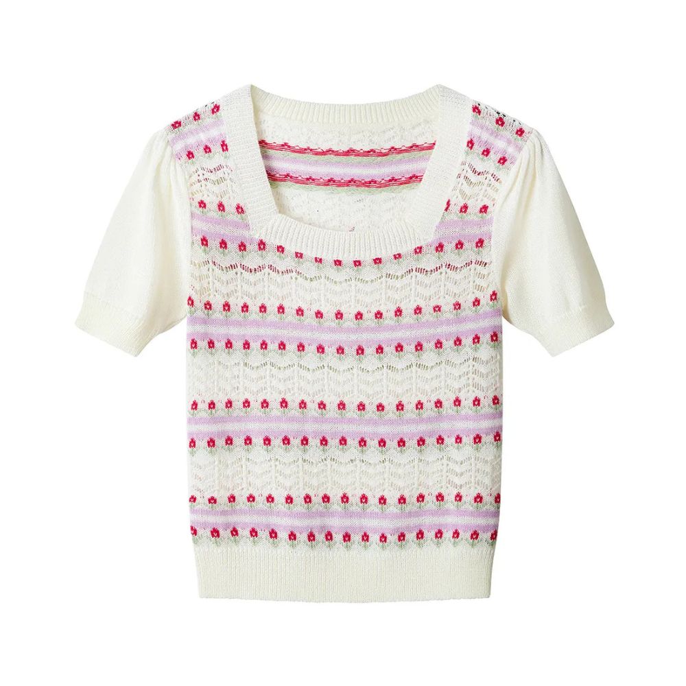 Joe Browns Connie Floral Short Sleeve Jumper - Cream