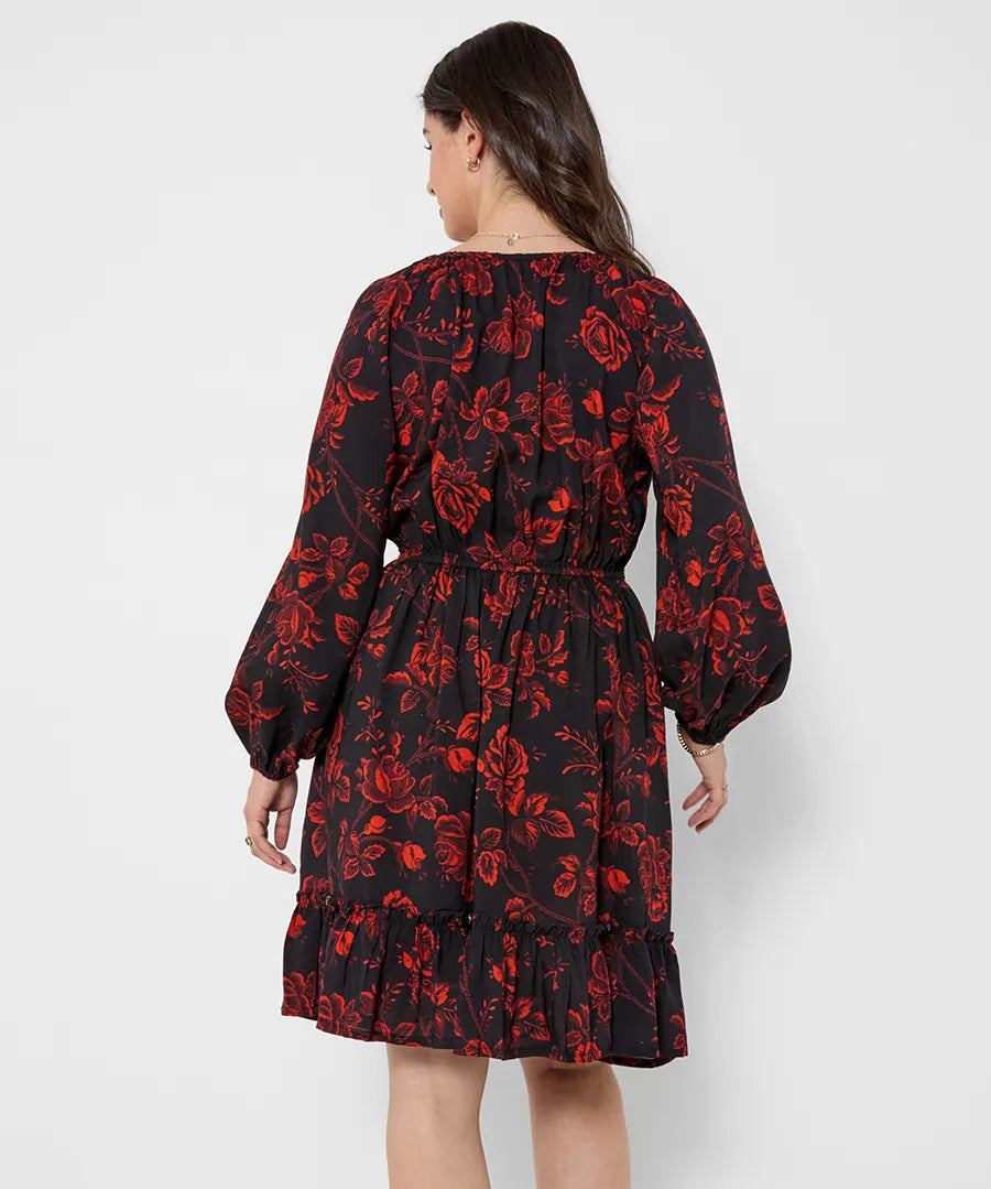 Joe Browns Dramatic Floral Frill Hem Mini Dress - Black
