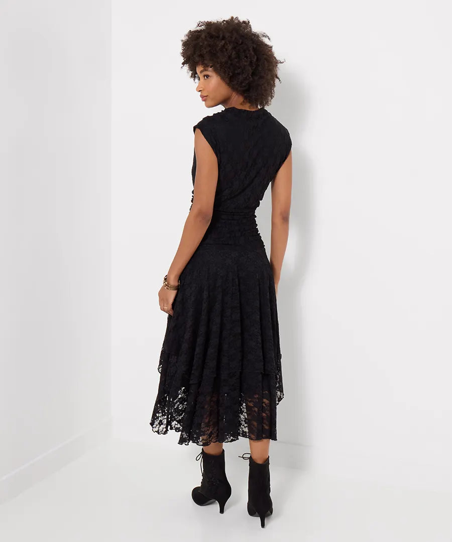 Joe Browns Elegant Lace Cowl Neck Dippy Hem Dress - Black