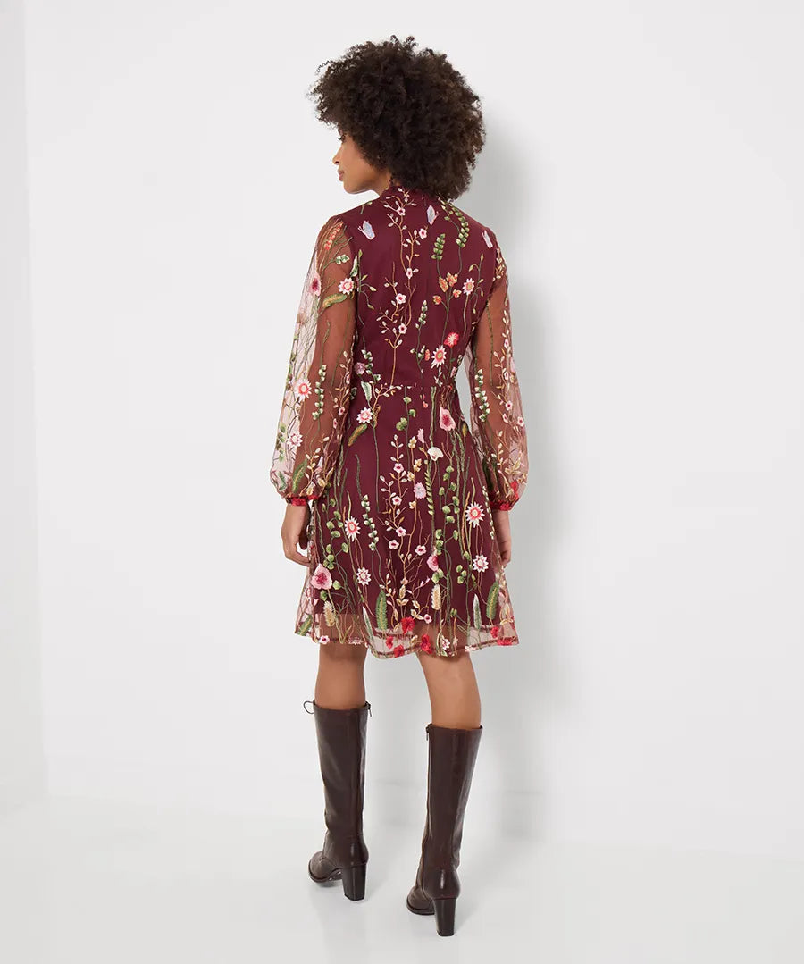 Joe Browns Ellie Floral Embroidered Long Sleeve Dress - Berry