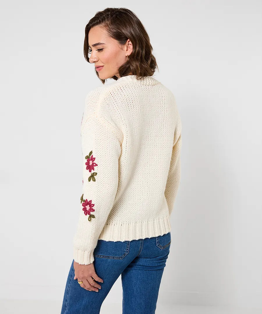 Joe Browns Fabulous Floral Embroidered Cardigan - Cream