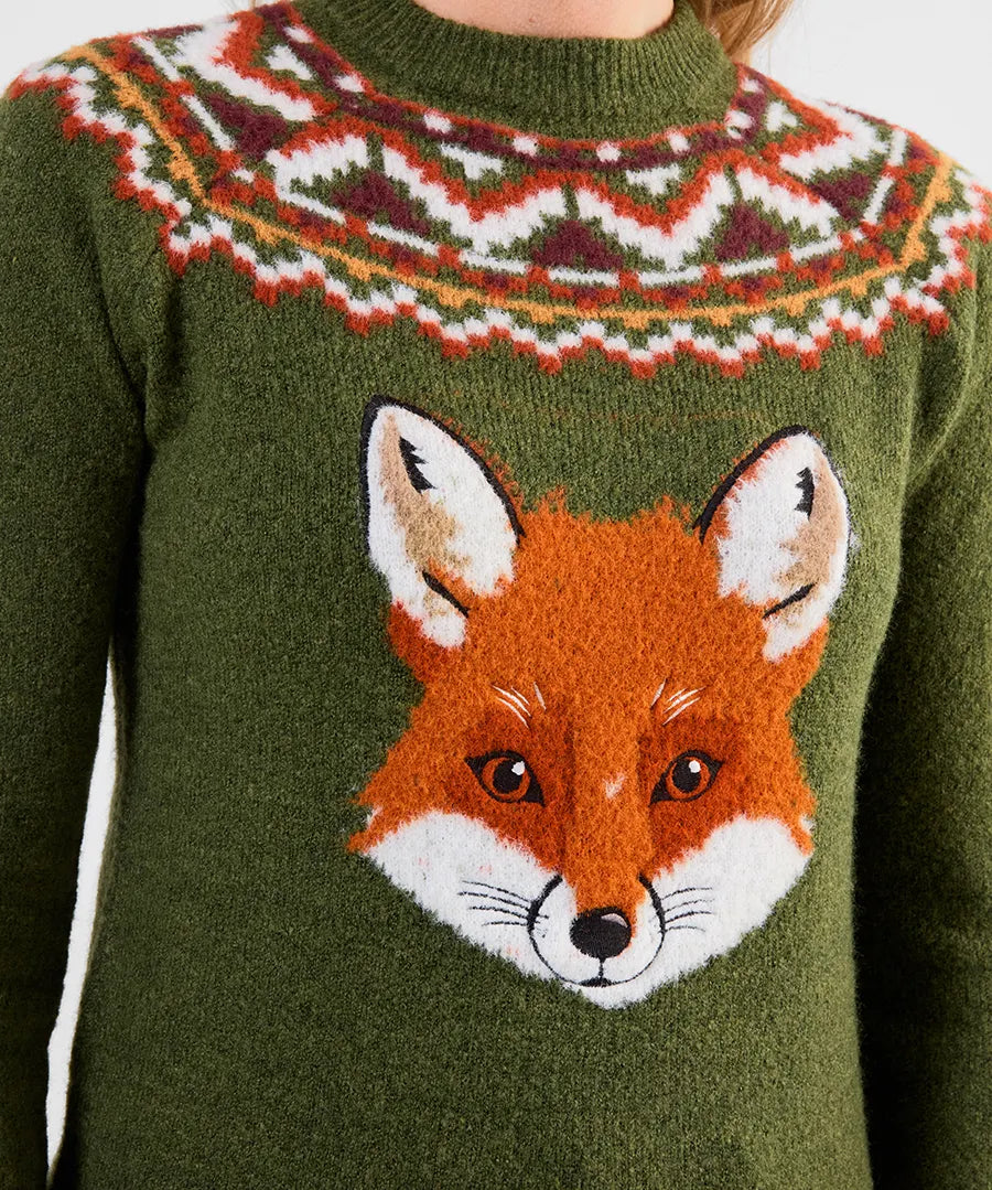 Joe Browns Fantastic Fox Embroidered Jumper - Green