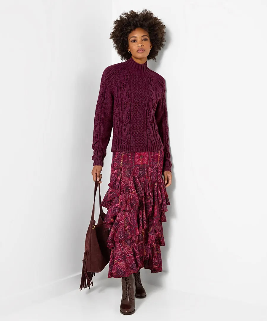 Joe Browns Freya Cable Knit High Neck Jumper - Plum