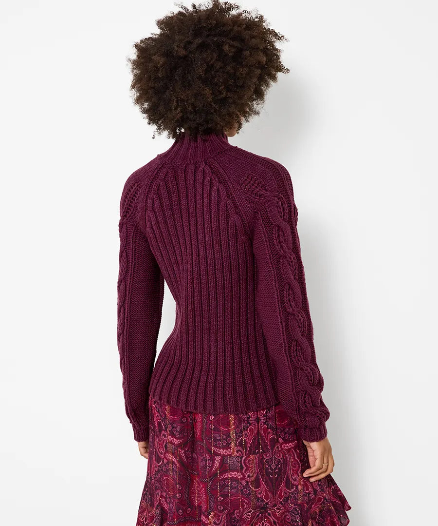 Joe Browns Freya Cable Knit High Neck Jumper - Plum